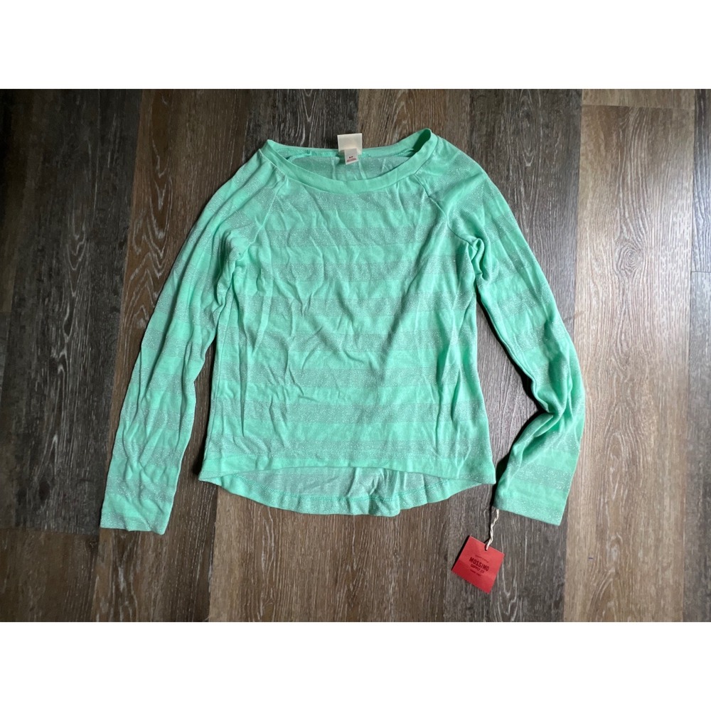 Mossimo Long Sleeve Top Women‎ S Mint Green Shimmer Striped High Low Hem